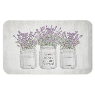 Imagem de Tapete antifadiga Bloom Where You Are Planted, tapete ergonômico acolchoado para cozinha e pé com suporte antiderrapante, tapete confortável ecológico, design por letras e forrado, 76 x 45 cm