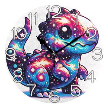 Imagem de GAIGEO Relógio de parede decorativo analógico quarto cozinha relógio estético silencioso sem tique-taque, decoração de parede retrô moderna art déco, desenho animado colorido de dinossauro, 25 cm
