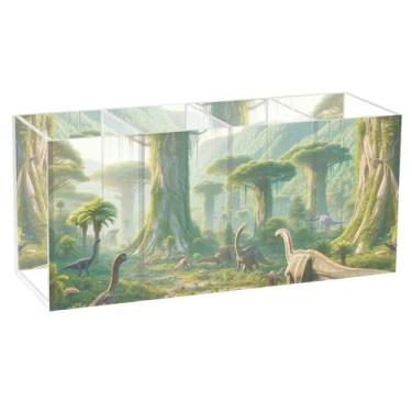 Imagem de TSENQUE Porta-canetas de mesa de acrílico personalizado de dinossauro, árvore de floresta, organizador de artigos de papelaria, copos de lápis, escritório, estética, armazenamento de mesa