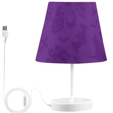 Imagem de TSENQUE Candeeiro de mesa personalizado USB de desenho animado moderno, regulável, roxo, abóboras, candeeiro de cabeceira, mesa de cabeceira, lâmpada LED quente para quarto de crianças