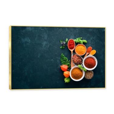 Imagem de NHLDZYH Molduras douradas. Temperos de imagem de cozinha moderna, impressão de arte, imagens para cozinha, decoração de parede de cozinha moderna. C30. 60 x 90 cm