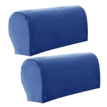 Imagem de CYTJHMD Capa elástica para apoio de braço, capas de apoio de braço para cadeiras/sofás, capas de braço de sofá de veludo macio, capa protetora de móveis para poltrona reclinável, conjunto de 2, azul a