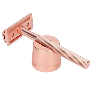 Imagem de Semme Navalha de Segurança de Liga de Zinco Masculina, Lâmina de Barbear de Borda Dupla Com Base para Tratamento Facial, Cabo de Latão Portátil, Navalha Manual para Viagens Em Casa (Cobre)