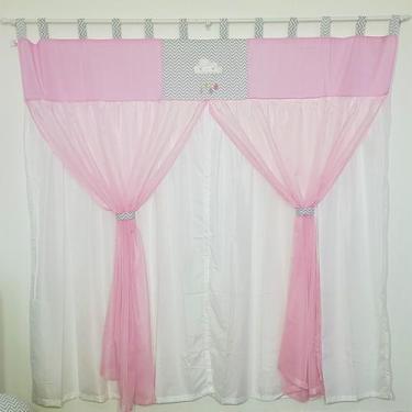 Imagem de Cortina Com Bandô Quarto Nuvem Rosa Cinza Chevron 200mx170m - POLYBABY