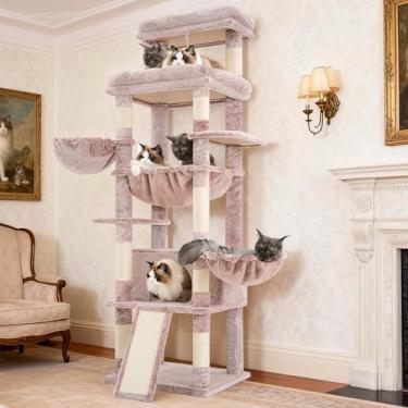 Imagem de Hey-brother Torre de árvore para gatos, postes para arranhar com plataforma e cesta extragrande, condomínio especializado, 2 redes aconchegantes, tábua de arranhar para gatos adultos em ambientes