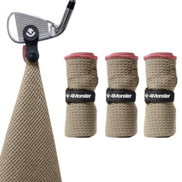 Imagem de 4Monster Pacote com 3 toalhas de golfe com ímã destacável e bolsa portátil, conjunto de toalhas de golfe de microfibra de secagem rápida para sacos de golfe, presentes de toalha personalizados para