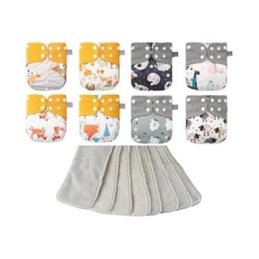 Imagem de Fraldas De Pano Para Bebês À Prova d'Água Cinza 8 Peças Com Inserções 