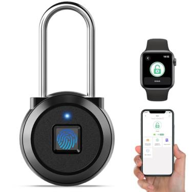 Imagem de Cadeado de impressão digital eLinkSmart longo com manilha de 45 mm, aplicativo de telefone, Bluetooth, à prova de intempéries, combinação de cadeado para academia, armário, mochila, mala, preto