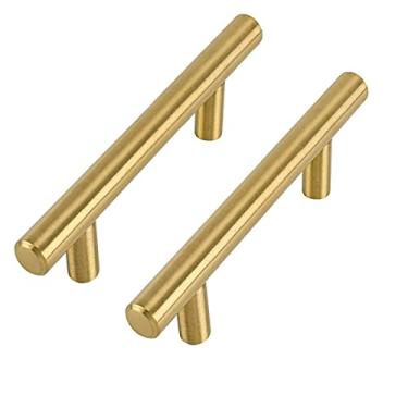 Imagem de FHYTGBS T Puxadores de armário de barra única - puxadores de armário retos dourados escovados puxadores de gavetas de armário de aço inoxidável puxador de móveis porta de cozinha equipamento de