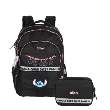 Imagem de Kit Escolar Stitch Mochila De Costas Estojo Box Disney - Luxcel, Preto