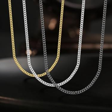 Imagem de Conjunto de 3 colares de corrente de ouro e prata preta para mulheres e homens, banhado a 18 K, 3 mm, elos cubanos, joia hip hop, 45 a 76 cm, aço inoxidável, 12#, Aço inoxidável, Sem Pedra Preciosa