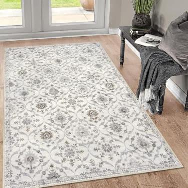 Imagem de KILOCOCO Tapete marroquino lavável para sala de estar 7,5 x 12,5 cm, vintage, floral, interior, antiderrapante, tapete de entrada, tapete de cozinha para lavanderia, sala de jogos, escritório, bege