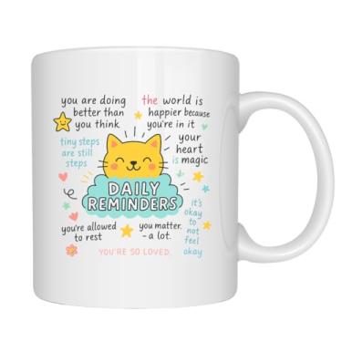 Imagem de EZCLASSY - Caneca de lembretes diários – Caneca de café motivacional fofa com afirmações positivas, citações inspiradoras Kawaii para mulheres, amigos, professores, presentes para colegas de trabalho