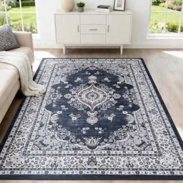 Imagem de WEZVIX Tapete lavável 15 x 23 cm para sala de estar, tapete grande floral vintage tradicional, macio de pelo baixo para sala de jantar, quarto de hóspedes, escritório, quarto de crianças, casa de