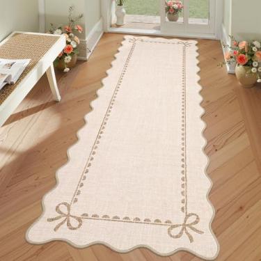 Imagem de GarveeHome Tapete de laço recortado para sala de estar, tapete bege sólido para dormitório, tapetes laváveis 5 x 15 cm macios de pelo baixo antiderrapante para decoração de quarto de berçário