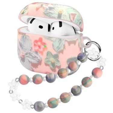 Imagem de Casililor Capa fofa para Airpods 4 (2024) Capa rígida de TPU com cordão de chaveiro compatível com AirPod 4ª geração Shell para mulheres meninas flor bebê rosa