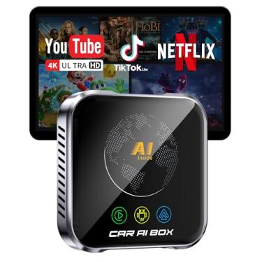 Imagem de ZYW Adaptador CarPlay sem fio Magic AI Box, realçador de graves de áudio de carro com controle remoto com fio e muito mais para carros com CarPlay com fio OEM/Android Auto (preto brilhante)