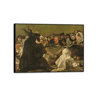 Imagem de Arte de parede Francisco Goya, The Witches' Sabbath or The Great, impressão em tela famosa reprodução abstrata de pinturas a óleo quadro emoldurado para decoração de casa 100 x 70 cm (39 x 28