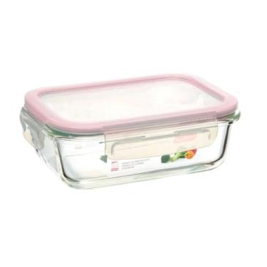 Imagem de Pote de Vidro Retangular com Tampa Hermética e Vedação de Silicone - Armazenamento Seguro e Versátil de 1040ml para Alimentos (Vermelho)