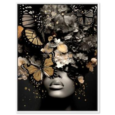 Imagem de Art Remedy Butterfly Golden Goddess Gold Fashion Glam Canvas Wall Art, Moldura branca flutuante, 61 cm x 76 cm