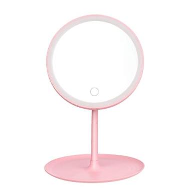 Imagem de Espelho de Maquiagem Redondo Recarregável com Luz LED Botão na Tela Base Desmontável para Mesa Iluminação Natural Regulável Indutiva Longa Duração Tra