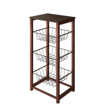 Imagem de Fruteira de Chão Cozinha Desmontada Aço Cobre Cesto Preto Tampo Amendo