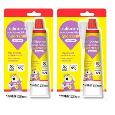 Imagem de Kit C/2 Cola Adesivo Silicone Acético Incolor 50g Quartzolit