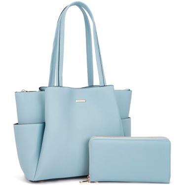 Imagem de Bolsa de mão feminina conjunto de bolsa e carteira grandes bolsas de ombro bolsas transversais bolsa bolsa, Z-azul-celeste