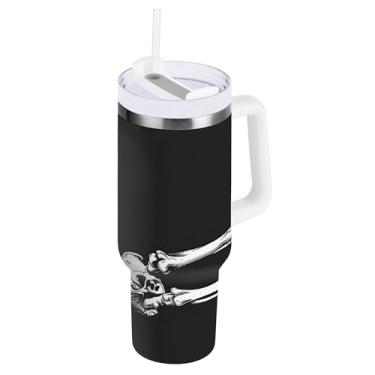 Imagem de SEHANY Copo Skull Gothic de 1,134 g com alça, copo isolado de aço inoxidável de parede dupla, à prova de vazamento, caneca de café isolada para viagem, cabe no suporte de copo de carro