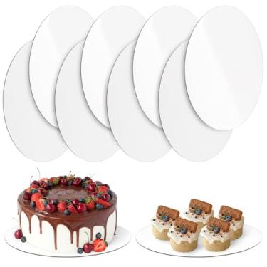 Imagem de Cmkura Pacote com 8 tábuas de bolo redondas de 25,4 cm, bandeja descartável de papelão ondulado branco com classificação alimentar, círculos de bolo, base para sobremesa, artesanato faça você mesmo