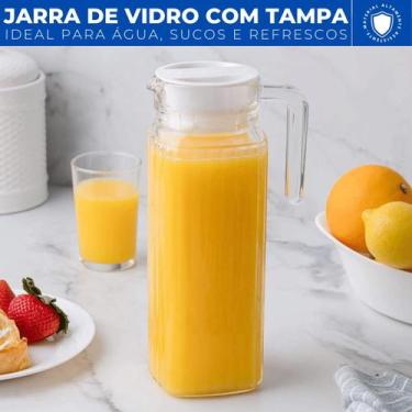 Imagem de Jarra de Vidro 1L c/ Tampa e Alça p/ Água Sucos e Refrescos - casambie