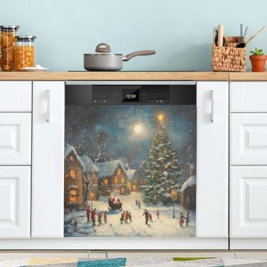 Imagem de xigua Capa de ímã de lava-louças de cena de Natal, adesivos magnéticos decorativos antiarranhões para painel de geladeira e lava-louças, decoração personalizada de cozinha doméstica 58 x 66 cm