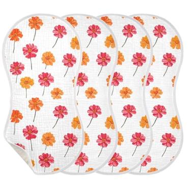 Imagem de Wassud Pacote com 2 panos de musselina com estampa de flores, babadores de algodão, toalhas de rosto absorventes e macios para arrotos para meninos e meninas recém-nascidos