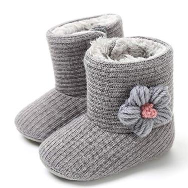 Imagem de LIVEBOX Prewalker Bota infantil premium macia antiderrapante sola quente botas de inverno para bebês meninas, Flowerknit-Grey, 12-18 meses