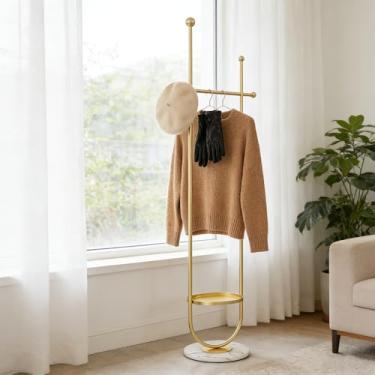 Imagem de Cabide independente com base de laje de pedra de mármore, cabideiro de metal resistente e estável em forma de U, cabide de roupas de pé para roupas, chapéus, bolsas, para entrada, quarto, corredor