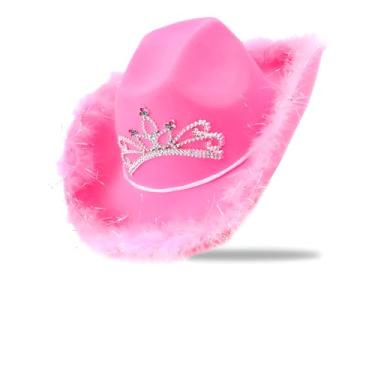 Imagem de Chapéu Cowboy Vaqueira Country com Plumas e Tiara Festa Fantasia Rodeio Estilo Cowgirl Luxo