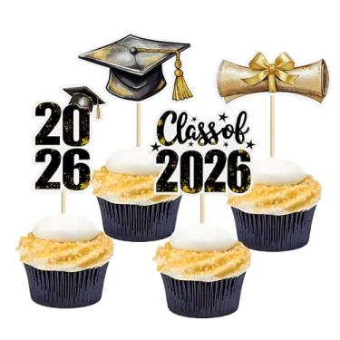 Imagem de Ercadio 24 Pack 2022 Graduation Cupcake Toppers with Glitter Grad Cap Diploma Cake Picks Decorations for Class of 2022 Graduation Theme Party Supplies Red