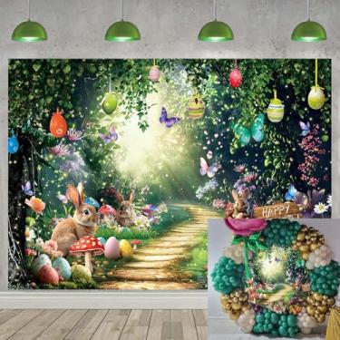 Imagem de Pano de fundo Happy Easter Wonderland, 20 x 1,8 m, floresta encantada, floresta, conto de borboleta, fada, fotografia, fundo, decoração de festa de Páscoa, suprimentos para fotos