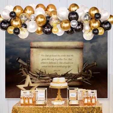 Imagem de XMJJKUF Holy Bible Story Backdrop 3 x 2,4 m vinil vintage pergaminho manuscrito João 3:16 em rolo coroa de espinhos e unhas fundo cristianismo, igreja, religiosa, Páscoa, fotografia, adereços