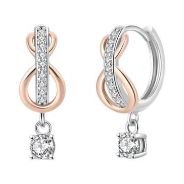 Imagem de Brincos De Argola Em Prata Esterlina 925 Com Zircônia Em Ouro Rosa Par