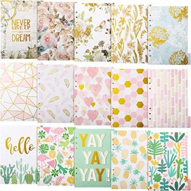 Imagem de Pacote com 15 abas divisórias de índice de fichário, divisórias de papel de categoria página, páginas de índice inseríveis, fichário, páginas de índice de fichário, páginas A5, 6 anéis para agenda pessoal e caderno, fichário de folhas soltas