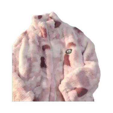 Imagem de Jaqueta Feminina De Lã De Cordeiro Tie Dye, Quente, Plush, Com Zíper, 