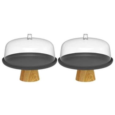 Imagem de Conjunto 2 Boleiras Porta Bolos Tortas 25cm com Tampa e Pé - Ou