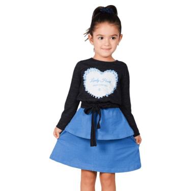 Imagem de Vestido Infantil Preto Coração de Manga Longa, Saia Cotton Jeans - Big Bless-Feminino