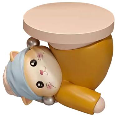 Imagem de Banqueta para pés para sala de estar desenho animado gato sapato trocador banco, pufes de animais personalizados, enfeites de decoração de sala de estar, pegada pequena (cor: amarelo, tamanho: B)