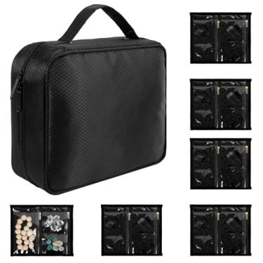 Imagem de UKQRRTC Estojo organizador de joias de viagem, armazenamento de bolsas de joias com bolsos transparentes, zíper, fichário de armazenamento para livros, grande capacidade para viajar, brincos, anéis