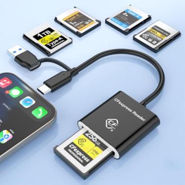 Imagem de Leitor de cartão tipo A CFexpress USB C e USB A 2 em 1 tipo A para iPhone, USB 3.2 (Geração 2) 10Gbps CFexpress adaptador para iPhone 16 15/iPad/Samsung/Laptops/Tablets com Windows/Mac/Linux