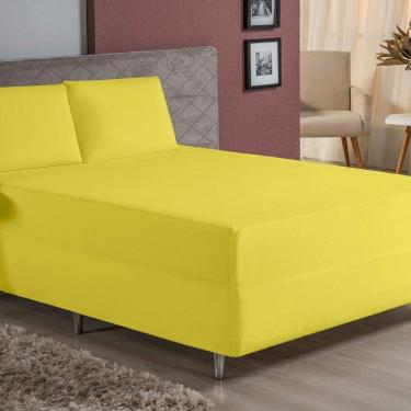 Imagem de Jogo De Cama Casal Nobre 3 Peças Luva De Box 55cm De Altura Malha 100% Algodão - Amarelo