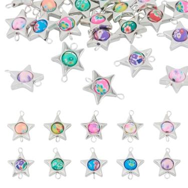 Imagem de Elecrelive 20 peças de berloques de contas de argila de flores, elos de estrela, conector, berloques, contas de argila, kit para colar, brincos, pulseira, chaveiro