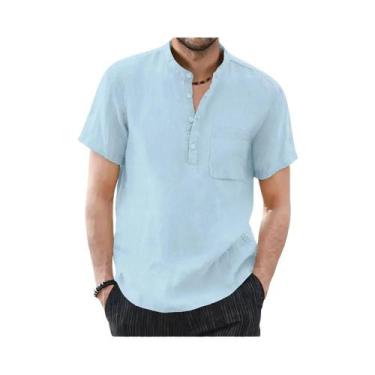 Imagem de Camiseta Masculina De Verão De Manga Curta Em Algodão E Linho, Cor Sól